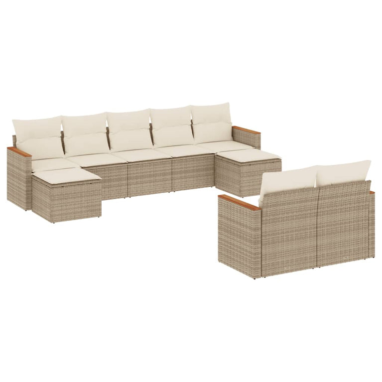 9-delige Loungeset met kussens poly rattan beige