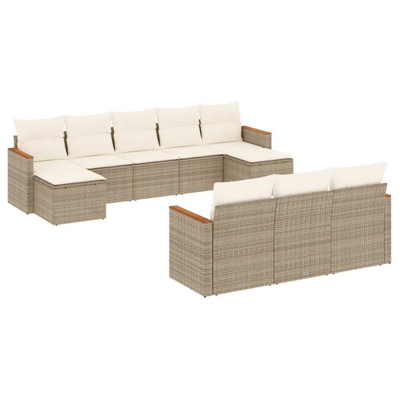 10-delige Loungeset met kussens poly rattan beige