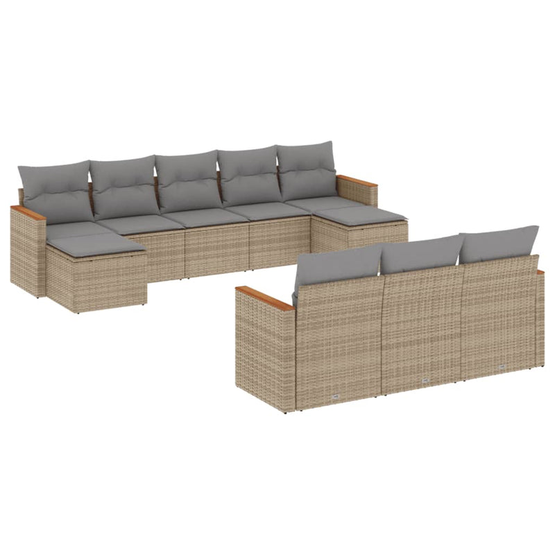 10-delige Loungeset met kussens poly rattan gemengd beige