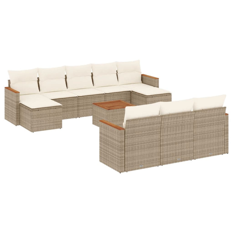 11-delige Tuinset met kussens poly rattan beige