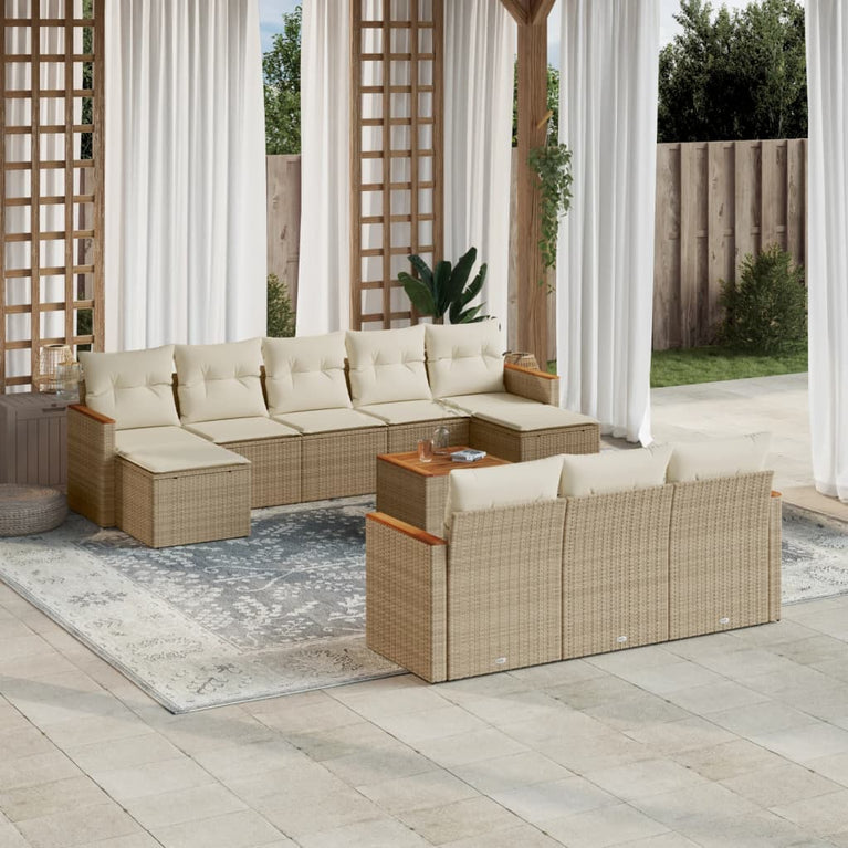 11-delige Tuinset met kussens poly rattan beige