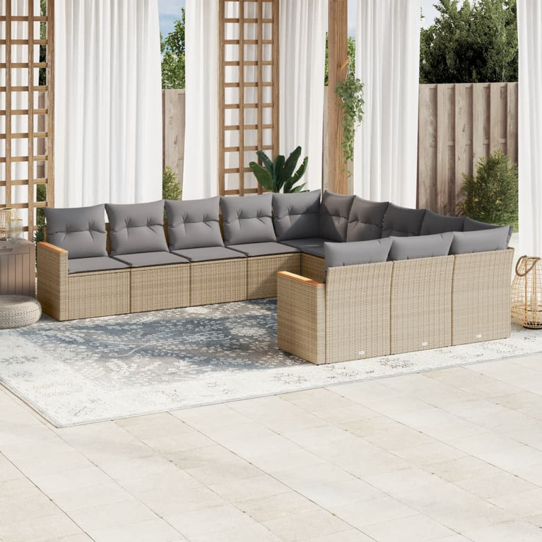 11-delige Loungeset met kussens poly rattan gemengd beige