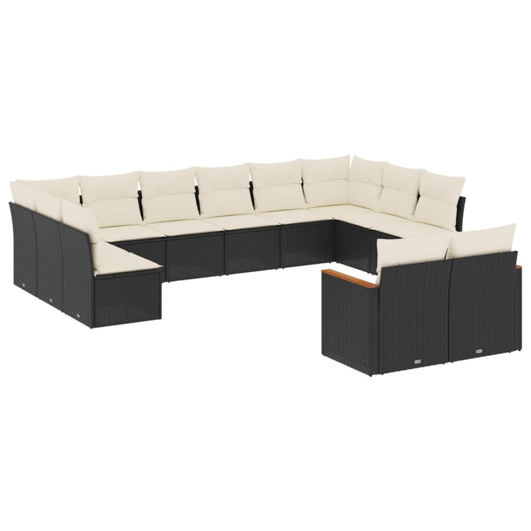 12-delige Loungeset met kussens poly rattan zwart