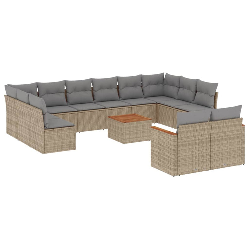 13-delige Loungeset met kussens poly rattan gemengd beige