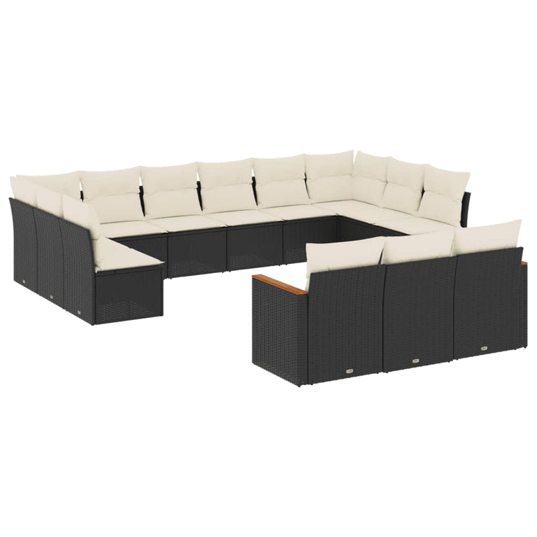 13-delige Loungeset met kussens poly rattan zwart