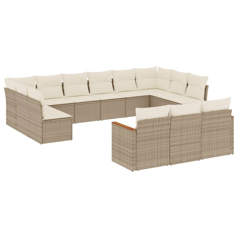 13-delige Loungeset met kussens poly rattan beige