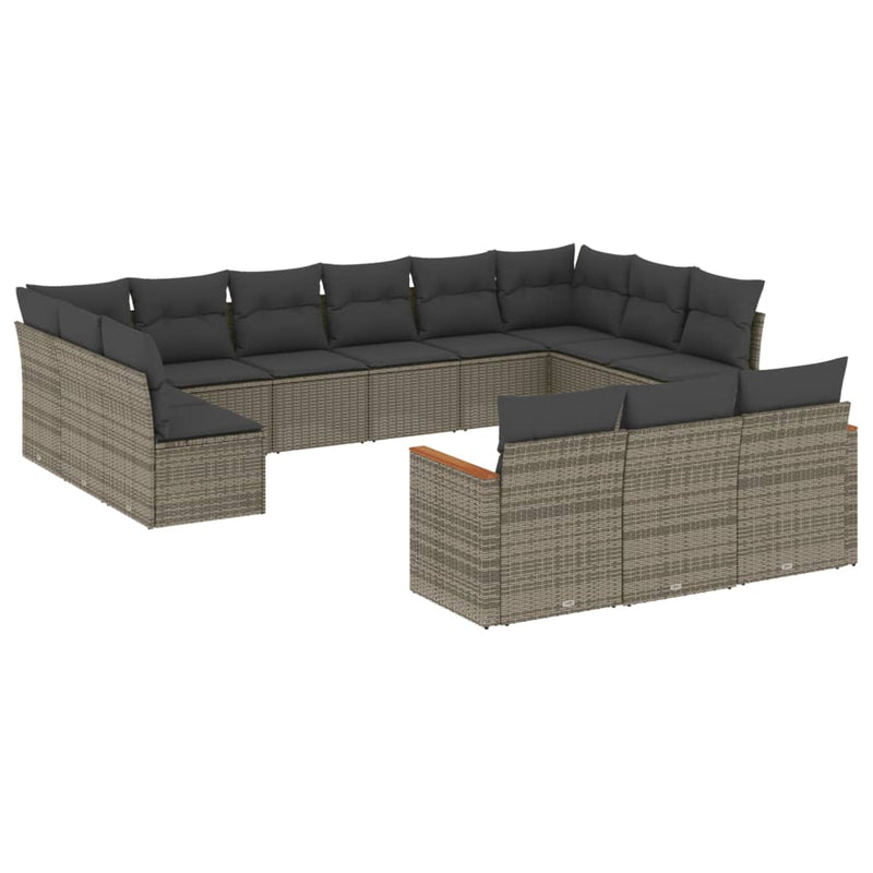 13-delige Loungeset met kussens poly rattan grijs