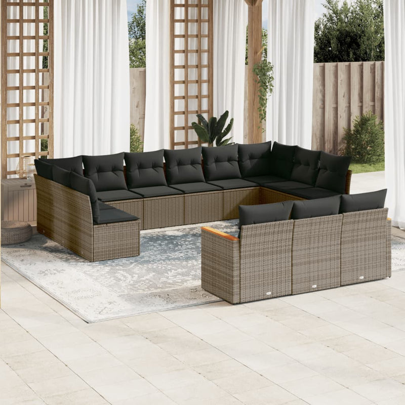 13-delige Loungeset met kussens poly rattan grijs