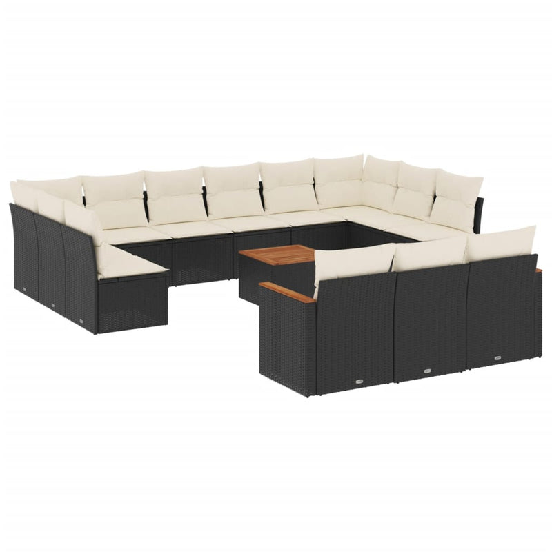 14-delige Loungeset met kussens poly rattan zwart