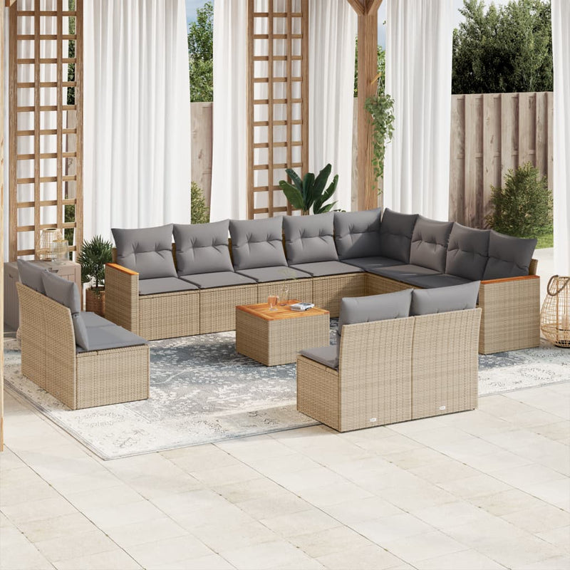 13-delige Loungeset met kussens poly rattan gemengd beige