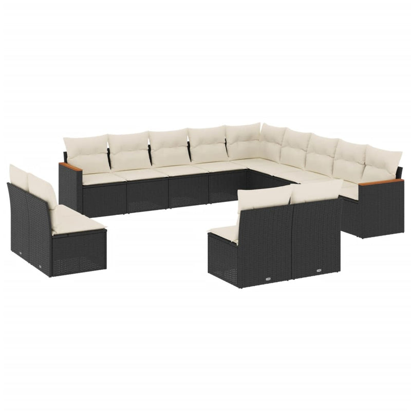 13-delige Loungeset met kussens poly rattan zwart