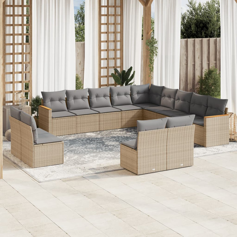 13-delige Loungeset met kussens poly rattan gemengd beige