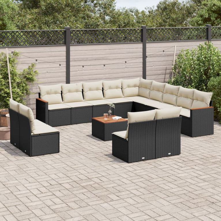 14-delige Loungeset met kussens poly rattan zwart