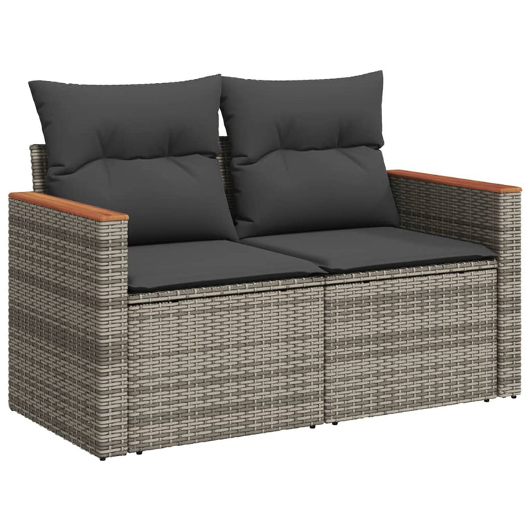 14-delige Loungeset met kussens poly rattan grijs
