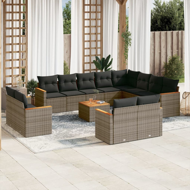 13-delige Loungeset met kussens poly rattan grijs