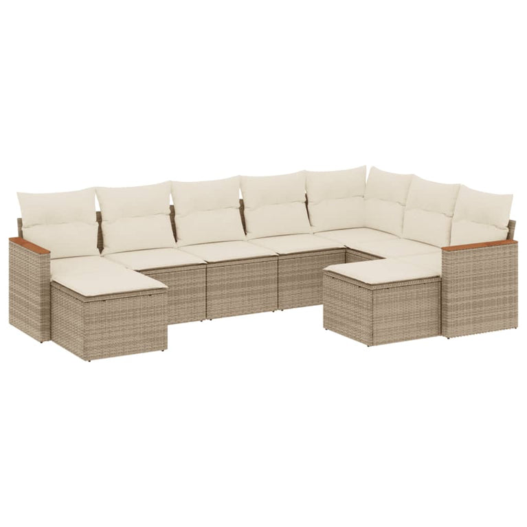 9-delige Loungeset met kussens poly rattan beige