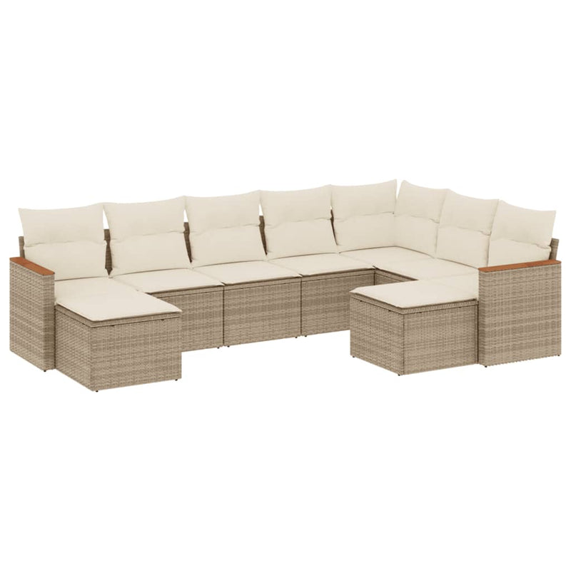 9-delige Loungeset met kussens poly rattan beige