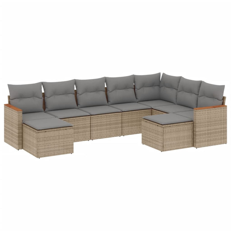 9-delige Loungeset met kussens poly rattan gemengd beige