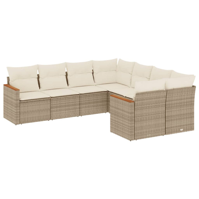 8-delige Loungeset met kussens poly rattan beige