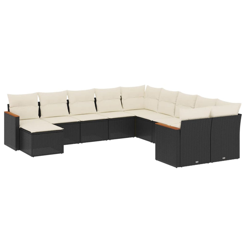 11-delige Loungeset met kussens poly rattan zwart