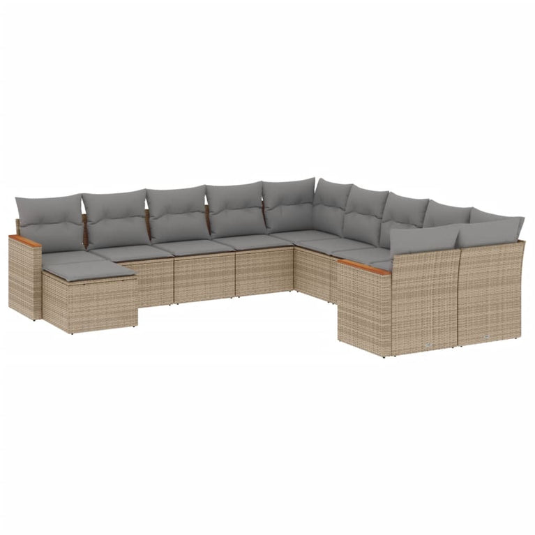 11-delige Loungeset met kussens poly rattan gemengd beige