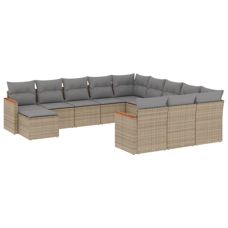 12-delige Loungeset met kussens poly rattan gemengd beige