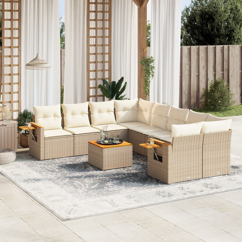 9-delige Loungeset met kussens poly rattan beige