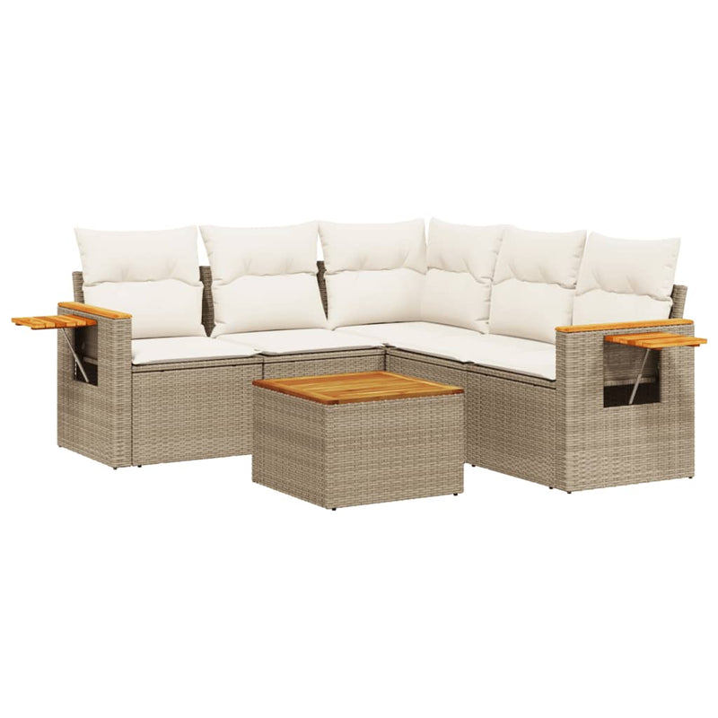 6-delige Loungeset met kussens poly rattan beige