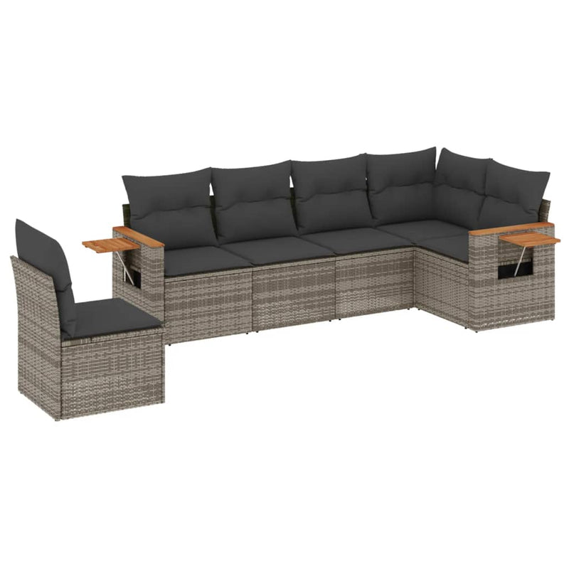 6-delige Loungeset met kussens poly rattan grijs