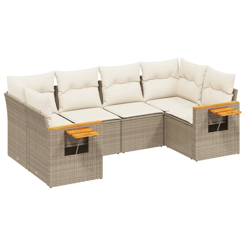 6-delige Loungeset met kussens poly rattan beige