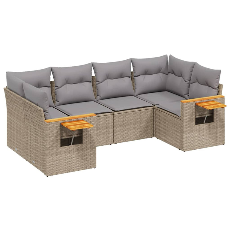 6-delige Loungeset met kussens poly rattan beige