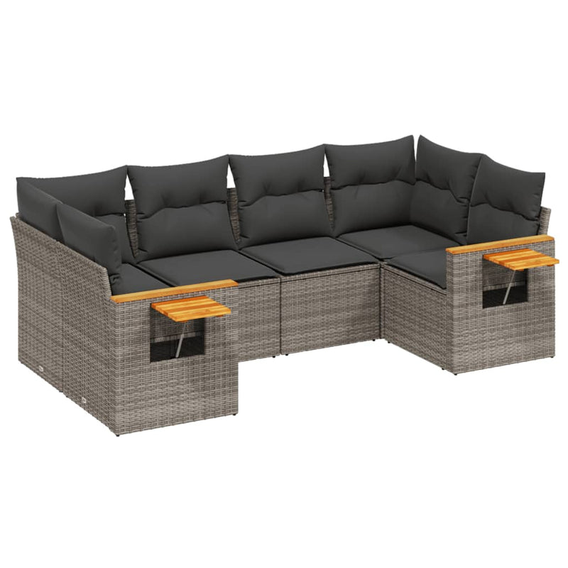 6-delige Loungeset met kussens poly rattan grijs