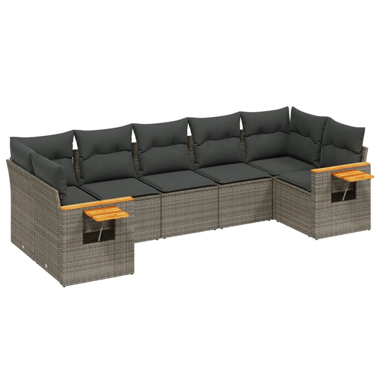 7-delige Loungeset met kussens poly rattan grijs