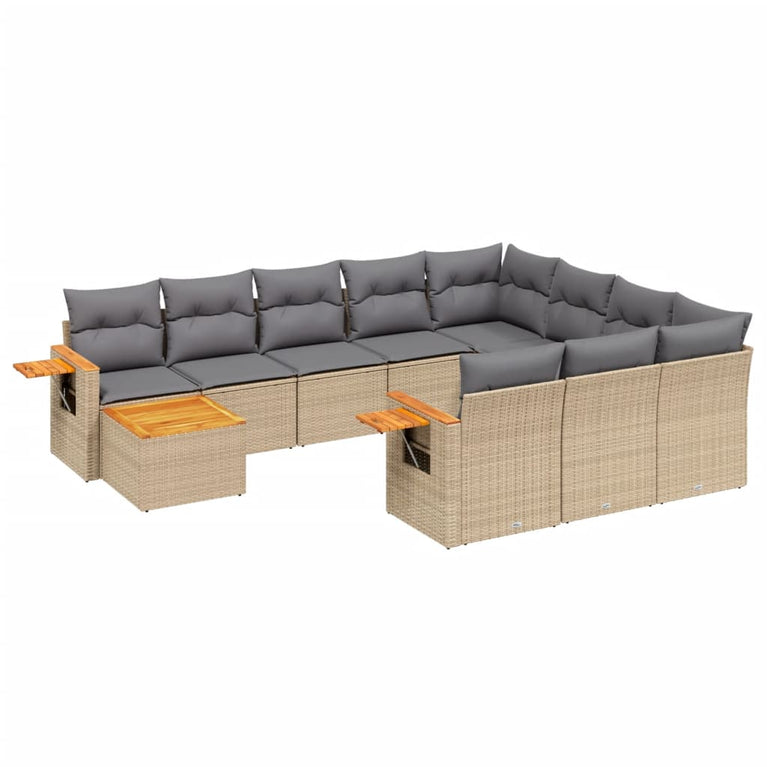 11-delige Tuinset met kussens poly rattan beige