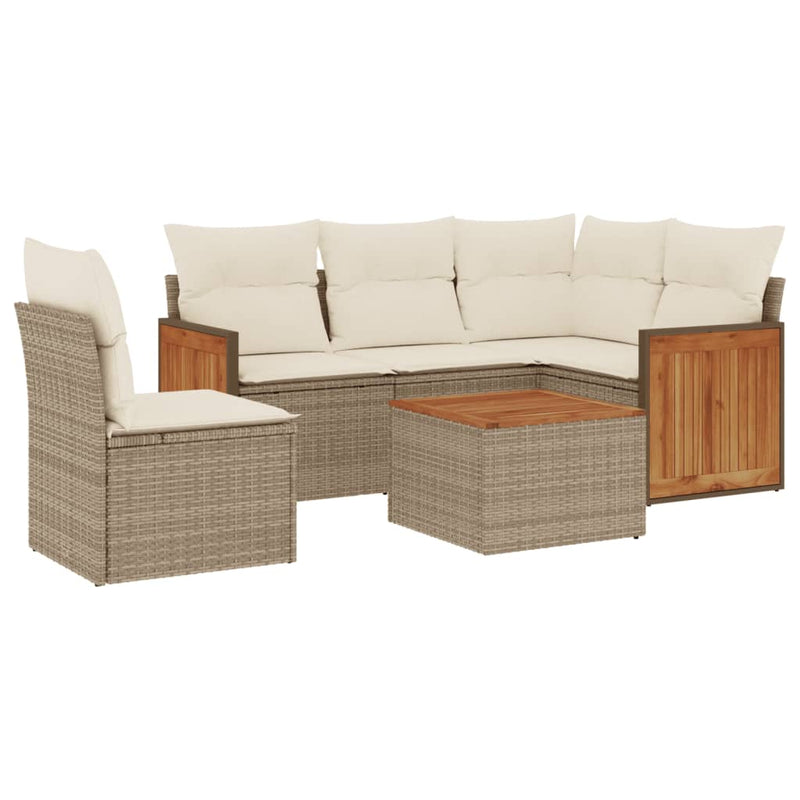 6-delige Loungeset met kussens poly rattan beige