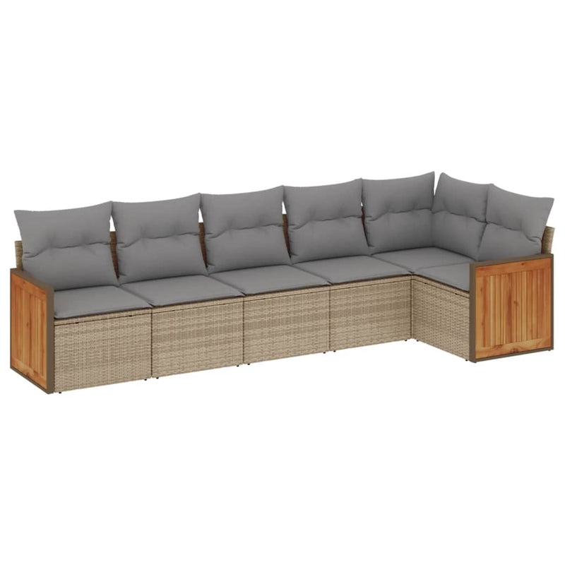 6-delige Loungeset met kussens poly rattan beige