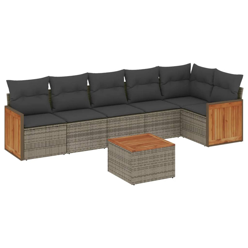 7-delige Loungeset met kussens poly rattan grijs