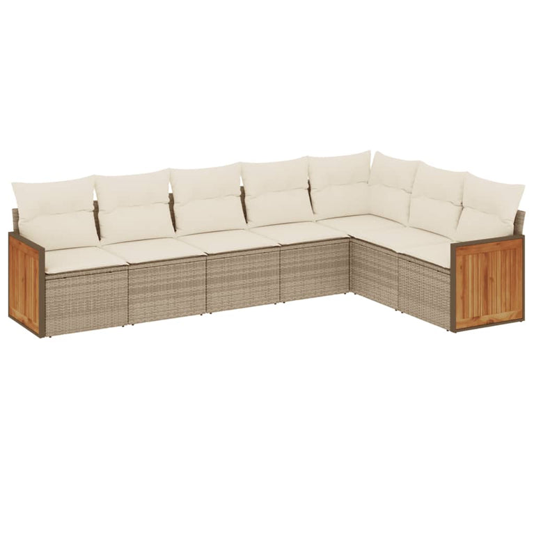 7-delige Loungeset met kussens poly rattan beige