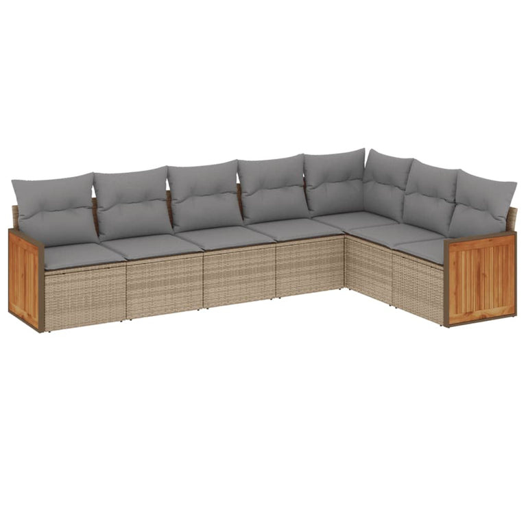 7-delige Loungeset met kussens poly rattan beige