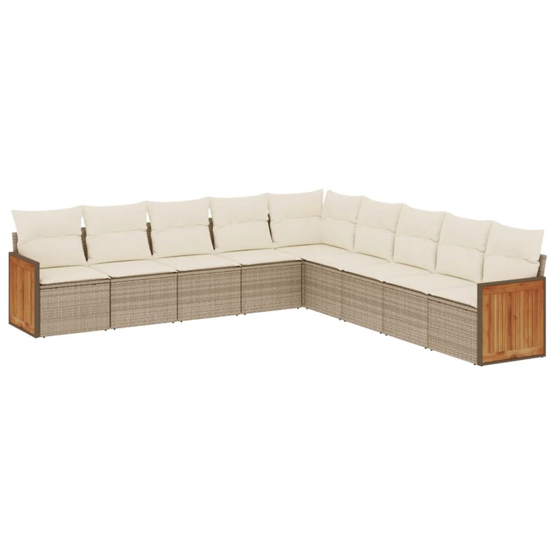 9-delige Loungeset met kussens poly rattan beige