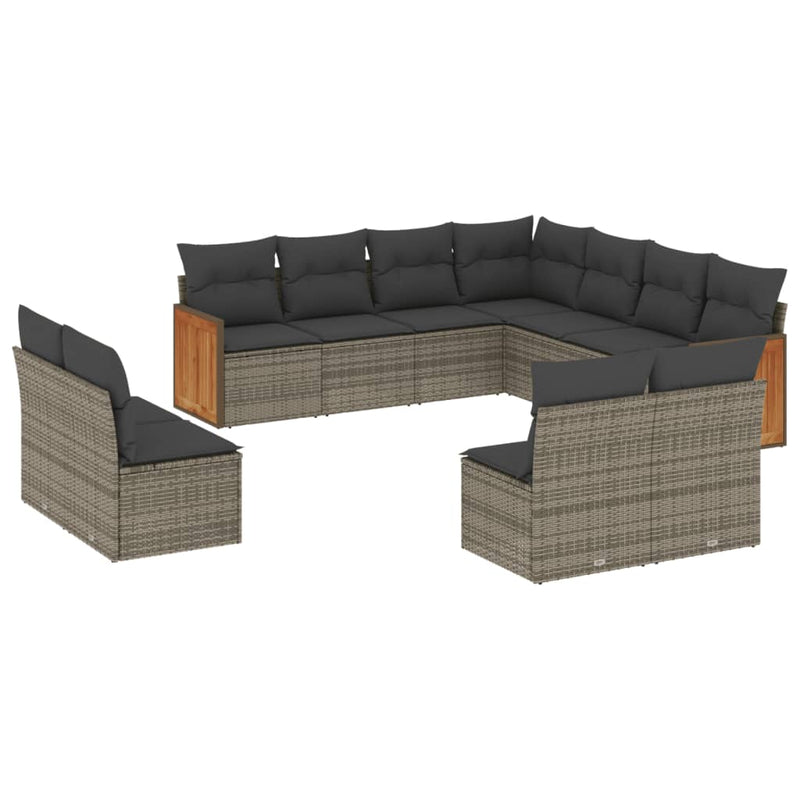 11-delige Loungeset met kussens poly rattan grijs