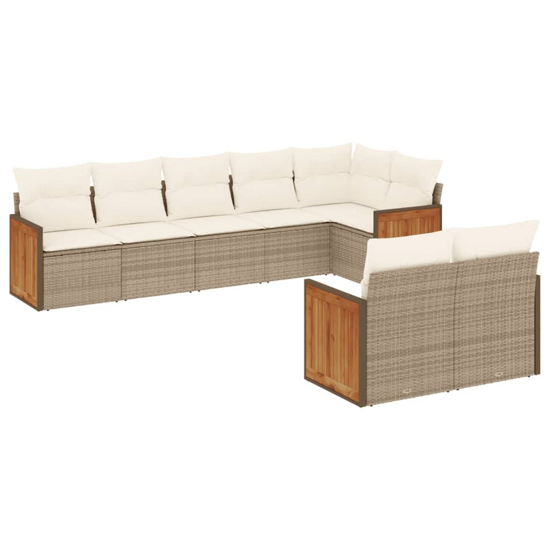 8-delige Loungeset met kussens poly rattan beige