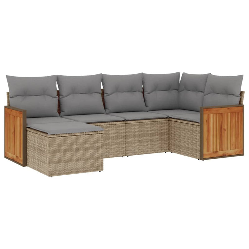 6-delige Loungeset met kussens poly rattan beige