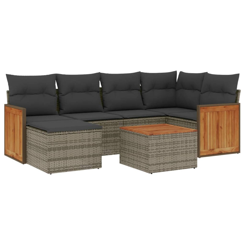 7-delige Loungeset met kussens poly rattan grijs
