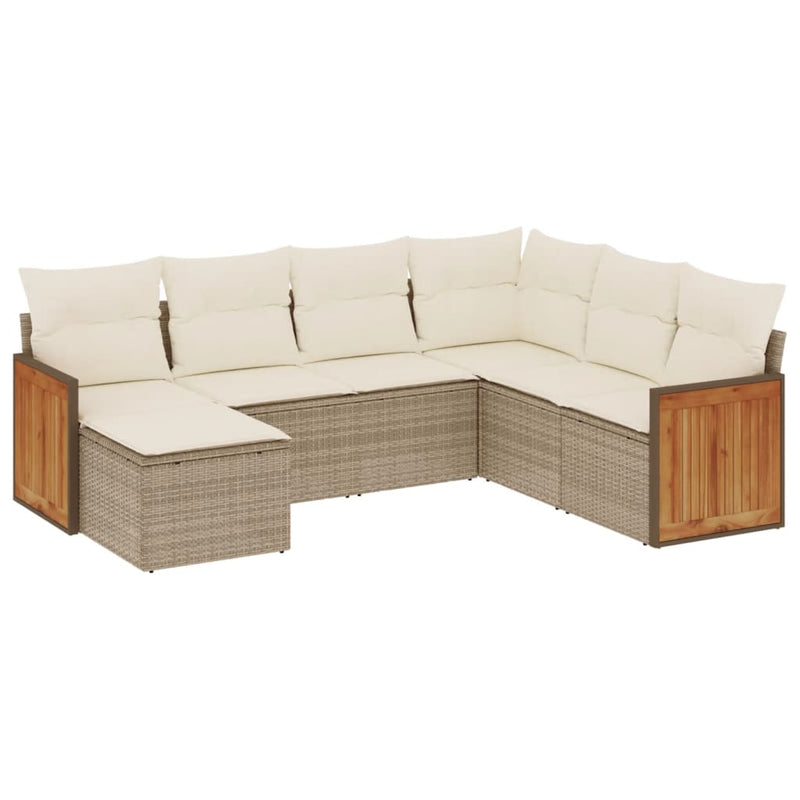 7-delige Loungeset met kussens poly rattan beige