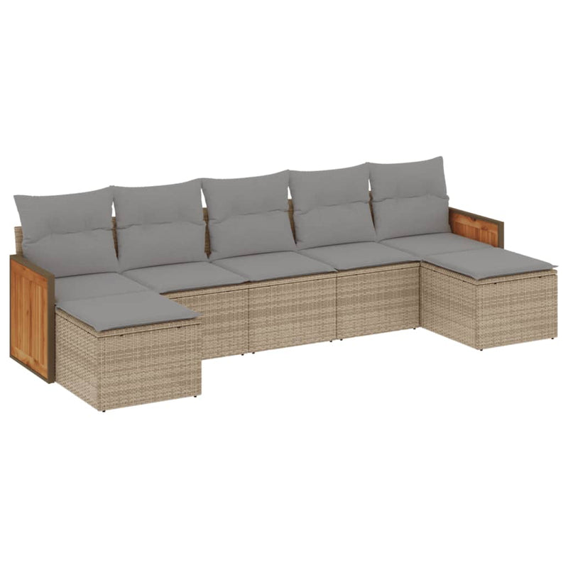 7-delige Loungeset met kussens poly rattan beige