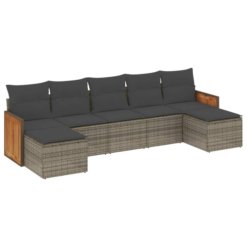 7-delige Loungeset met kussens poly rattan grijs