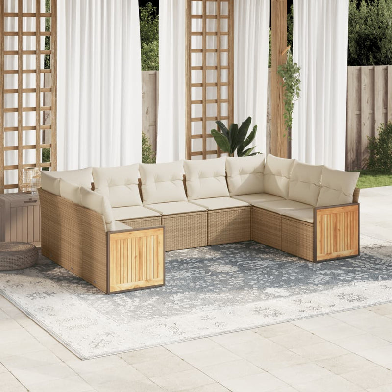 8-delige Loungeset met kussens poly rattan beige