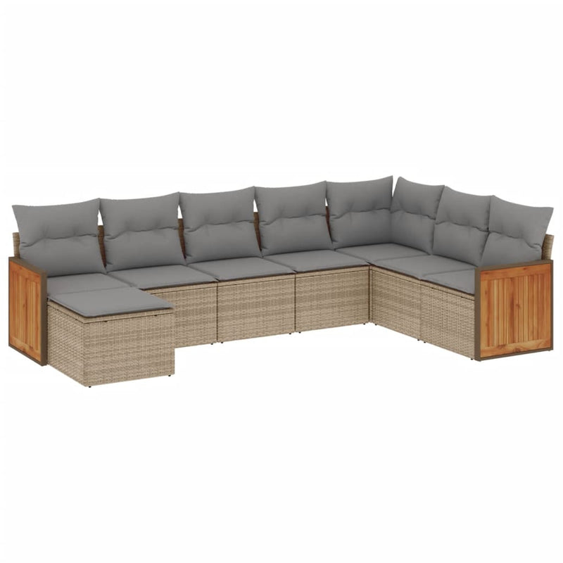 8-delige Loungeset met kussens poly rattan beige