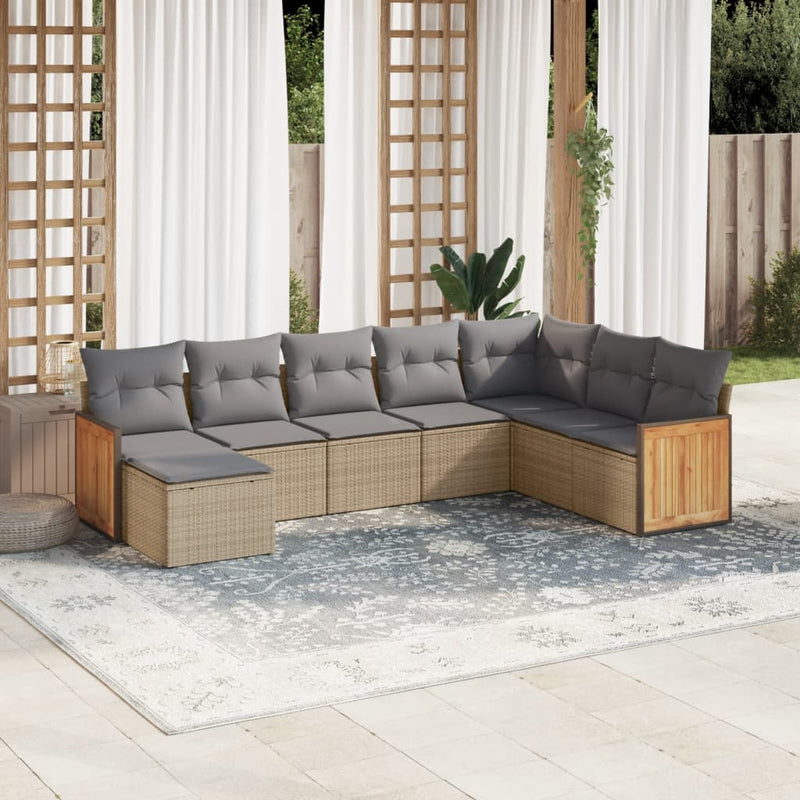 8-delige Loungeset met kussens poly rattan beige